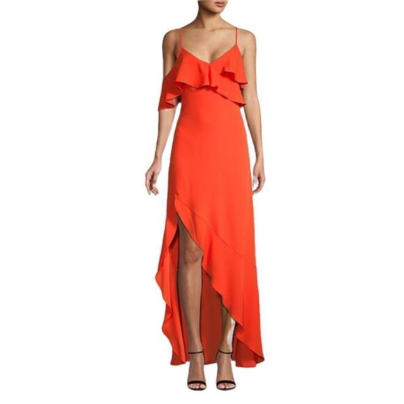 BCBGMAXAZRIA Sleeveless Ruffled Asymmetrical Hem Midi Maxi Dress Red 10 - Picture 1 of 6